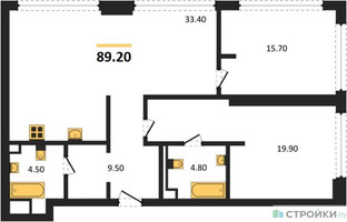 Планировка двухкомнатной(квартира) площадью 89.2 квадратных метров в “ЖК СТОУН Грэйн”
