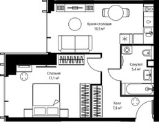 Планировка однокомнатной(квартира) площадью 46.8 квадратных метров в “ЖК Веер”