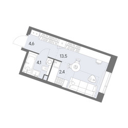 Планировка студии(квартира) площадью 24.6 квадратных метров в ЖК “ЖК Родина Переделкино”