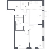 Планировка двухкомнатной(квартира) площадью 62.7 квадратных метров в “ЖК Молжаниново”