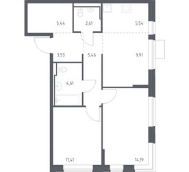 Планировка двухкомнатной(квартира) площадью 62.7 квадратных метров в ЖК “ЖК Молжаниново”