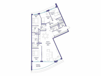 Планировка 4+ комнатной(квартира) площадью 177.02 квадратных метров в ЖК “ЖК Остров”