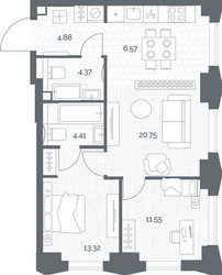 Планировка двухкомнатной(квартира) площадью 65.85 квадратных метров в ЖК “ЖК TATE (Тэйт)”