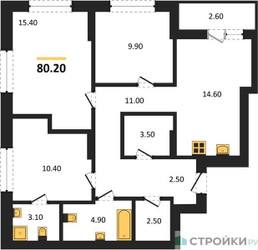 Планировка трехкомнатной(квартира) площадью 80.2 квадратных метров в ЖК “ЖК Первый квартал”