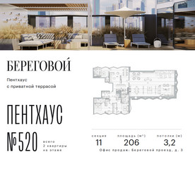 Планировка трехкомнатной(квартира) площадью 206 квадратных метров в ЖК “ЖК Береговой-2”