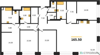 Планировка 4+ комнатной(квартира) площадью 165.5 квадратных метров в “ЖК Коллекция Лужники”