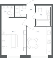 Планировка однокомнатной(квартира) площадью 38.1 квадратных метров в “ЖК Равновесие”