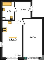 Планировка однокомнатной(квартира) площадью 42.4 квадратных метров в “ЖК Шагал”