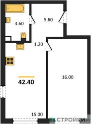 Планировка однокомнатной(квартира) площадью 42.4 квадратных метров в ЖК “ЖК Шагал”