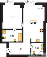 Планировка однокомнатной(квартира) площадью 50.8 квадратных метров в “ICE TOWERS (Айс Тауэрс)”