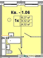 Планировка студии(квартира) площадью 24.53 квадратных метров в “ЖК Радость (Радумля Парк)”