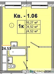 Планировка студии(квартира) площадью 24.53 квадратных метров в ЖК “ЖК Радость (Радумля Парк)”