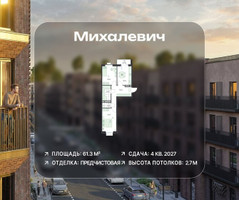 Планировка двухкомнатной(квартира) площадью 61.3 квадратных метров в “ЖК Михалевич”