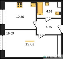 Планировка однокомнатной(квартира) площадью 35.63 квадратных метров в “Жилые кварталы Новое Пушкино”