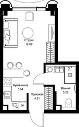 Планировка студии(квартира) площадью 28.22 квадратных метров в ЖК “Дом премиум-класса МИРА”