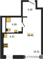 Планировка студии(квартира) площадью 29.41 квадратных метров в “ЖК EvoPark Сокольники”