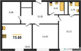Планировка двухкомнатной(квартира) площадью 73.6 квадратных метров в “ЖК iLove (АйЛав)”
