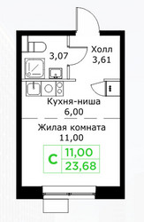 Планировка студии(квартира) площадью 23.68 квадратных метров в ЖК “ЖК КИТ 2”