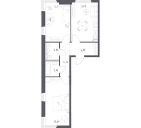 Планировка двухкомнатной(квартира) площадью 57.23 квадратных метров в ЖК “ЖК Пригород Лесное”