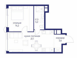 Планировка однокомнатной(квартира) площадью 44.12 квадратных метров в “ЖК Остров”