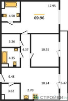 Планировка двухкомнатной(квартира) площадью 71 квадратных метров в “Квартал Foriver”