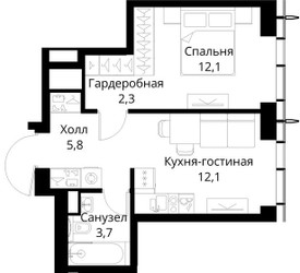 Планировка однокомнатной(квартира) площадью 36 квадратных метров в ЖК “ЖК Сити Бэй”