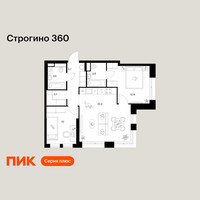 Планировка двухкомнатной(квартира) площадью 61.1 квадратных метров в “ЖК Строгино 360”