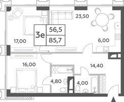 Планировка трехкомнатной(квартира) площадью 85.7 квадратных метров в “ЖК Will Towers (Вилл Тауэрс)”