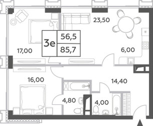 Планировка трехкомнатной(квартира) площадью 85.7 квадратных метров в ЖК “ЖК Will Towers (Вилл Тауэрс)”