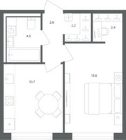 Планировка однокомнатной(квартира) площадью 36.2 квадратных метров в “ЖК Равновесие”