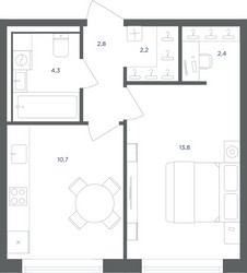 Планировка однокомнатной(квартира) площадью 36.2 квадратных метров в ЖК “ЖК Равновесие”