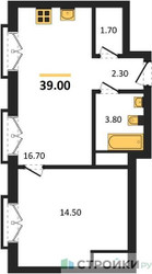 Планировка однокомнатной(квартира) площадью 39 квадратных метров в ЖК “ДД:ОО:ММ. Дом на Часовой”