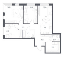 Планировка трехкомнатной(квартира) площадью 87.4 квадратных метров в “ЖК Новое Видное”