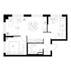Планировка двухкомнатной(квартира) площадью 48.4 квадратных метров в ЖК “ЖК Онежский вал”