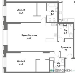 Планировка двухкомнатной(квартира) площадью 122.3 квадратных метров в ЖК “ЖК Ренессанс”