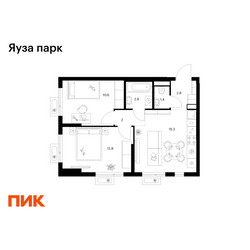 Планировка двухкомнатной(квартира) площадью 47.8 квадратных метров в ЖК “ЖК Яуза Парк (Мытищи)”