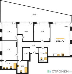 Планировка 4+ комнатной(квартира) площадью 151.7 квадратных метров в ЖК “ЖК Остров”