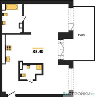 Планировка двухкомнатной(квартира) площадью 83.4 квадратных метров в “ЖК Первый квартал”