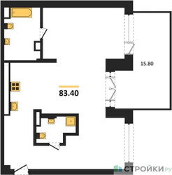 Планировка двухкомнатной(квартира) площадью 83.4 квадратных метров в ЖК “ЖК Первый квартал”