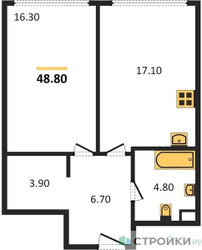 Планировка однокомнатной(квартира) площадью 48.8 квадратных метров в ЖК “ЖК Нагатино Ай-Лэнд”