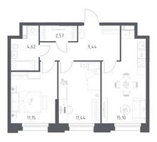 Планировка двухкомнатной(апартаменты) площадью 54.32 квадратных метров в “ЖК Апарт-отель Тропарево парк”