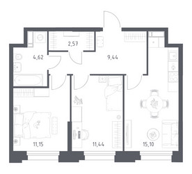 Планировка двухкомнатной(апартаменты) площадью 54.32 квадратных метров в ЖК “ЖК Апарт-отель Тропарево парк”