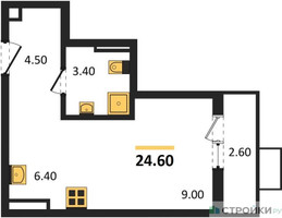 Планировка студии(квартира) площадью 24.6 квадратных метров в “ЖК Бунинские кварталы”