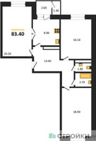 Планировка трехкомнатной(квартира) площадью 83.4 квадратных метров в “ЖК Три квартала”