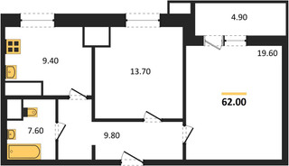 Планировка двухкомнатной(квартира) площадью 62 квадратных метров в “ЖК Парк Легенд 2”