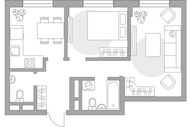 Планировка двухкомнатной(квартира) площадью 53.8 квадратных метров в ЖК “ЖК Живописный”