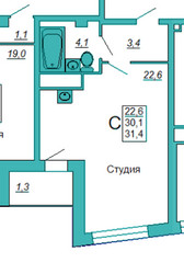 Планировка студии(квартира) площадью 31.4 квадратных метров в “ЖК Жемчужина Островцов”
