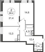Планировка двухкомнатной(квартира) площадью 68.4 квадратных метров в “ЖК Первый Московский”