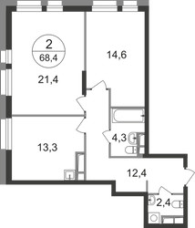 Планировка двухкомнатной(квартира) площадью 68.4 квадратных метров в ЖК “ЖК Первый Московский”