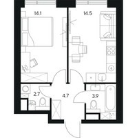 Планировка однокомнатной(квартира) площадью 39.9 квадратных метров в “ЖК NEXUS by Akvilon (Нексус от Аквилон)”